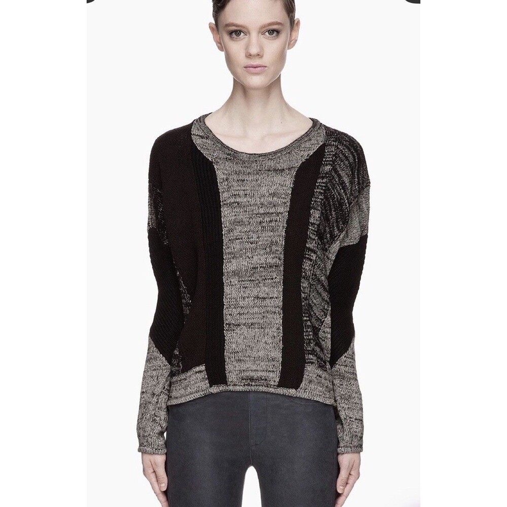 Helmut Lang Gray Black Knit Sweater Women Sz M Modern Minimalist EUC